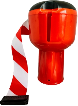 Red head for a bollard with a 9 m warning tape red/white